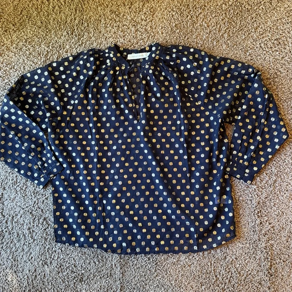 Anthropologie Bishop & Young Black Pullover Blouse w Gold Metallic Dots Medium - Picture 9 of 15